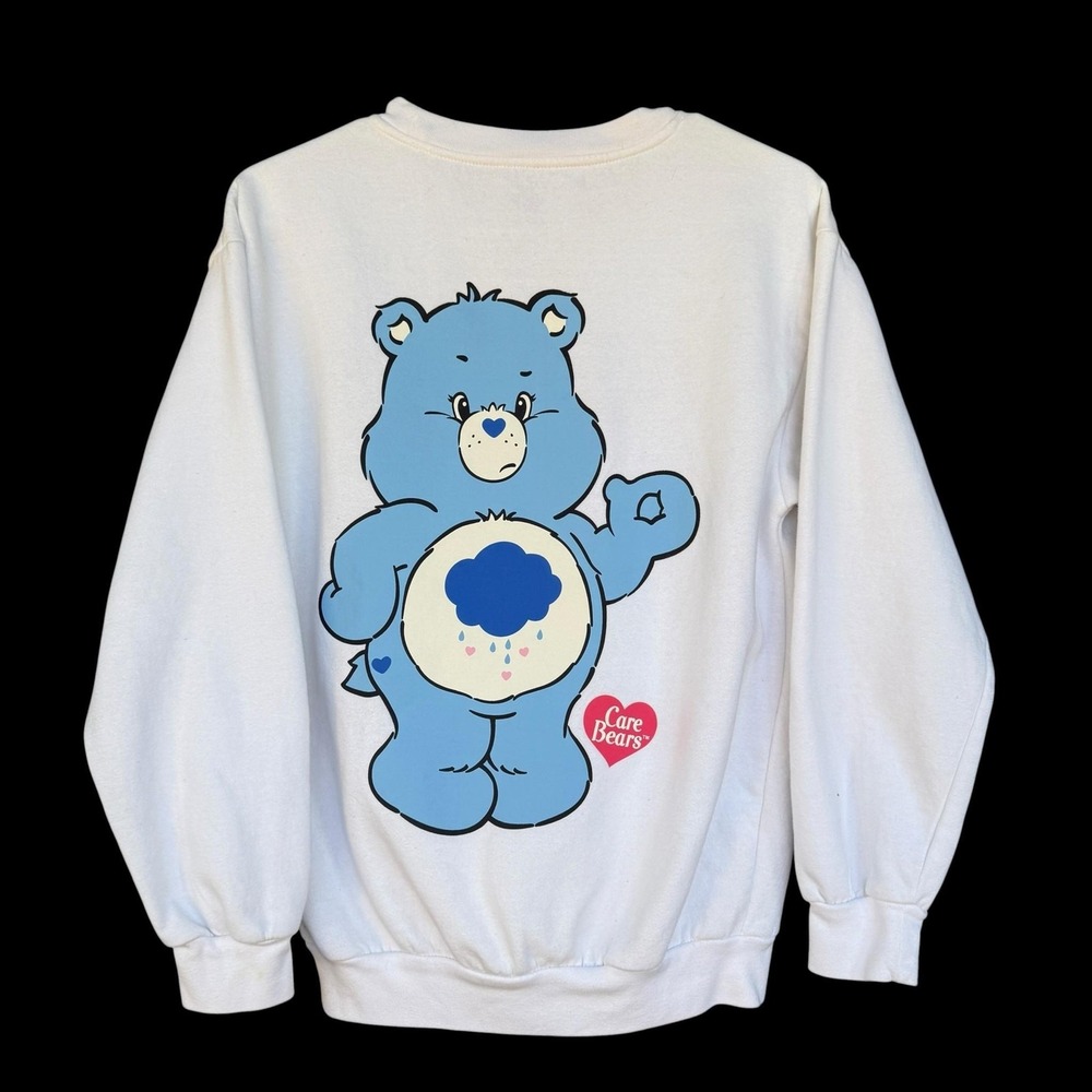 Care Bears Sweatshirt Kids Small 4-6 White Grumpy Bear Fleece Crew Neck - Picture 2 of 9